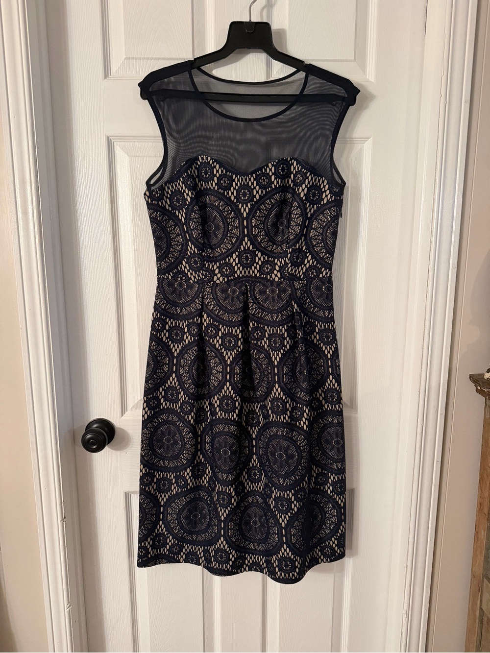 Enfocus Studio Navy Lace Fit-and-Flare Dress with Sheer Yoke